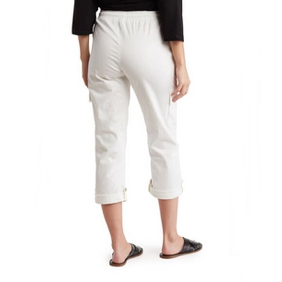 NEW Patrizia Luca High Rise Pull On Cargo Pants Roll Tab White NWOT Size Large - Picture 2 of 9